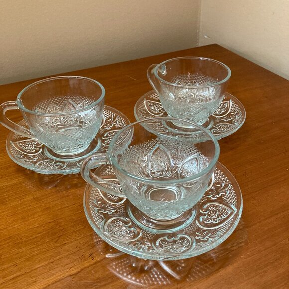 Tea Cup Set 6 Piece Cup and Saucer Glass Microwave Safe Coffee - Picture 1 of 7